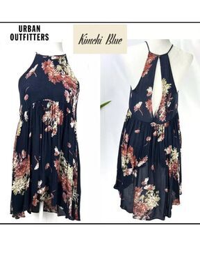Kimchi Blue Urban Outfitters Dress Hi Lo Womens XS Navy Rust Sleeveless Floral